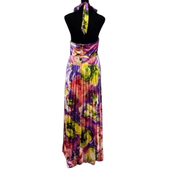 Vintage Beaded Halter Dress Y2K Watercolor Maxi Formal Fairy Sparkle Pink Prom - Picture 2 of 15